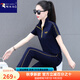 啄木鳥(niǎo)夏季休閑運動(dòng)套裝女2025新款冰絲短袖長(cháng)褲洋氣媽媽短袖兩件套 寶藍 夏裝(短袖+長(cháng)褲)3503 2XL(建議120-129斤)