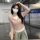 緋垚長(cháng)袖t恤女 假兩件連帽上衣2025早秋新款修身顯瘦設計感甜妹內搭 粉色 S