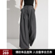 ELLE格雷系高腰寬松顯瘦西裝褲女2025夏季新款顯瘦垂墜感闊腿褲 深灰 M