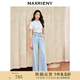 MAXRIENY經(jīng)典復(fù)古感淺藍(lán)色高腰闊腿開叉牛仔褲褲子 淺牛仔藍(lán) M 02/36