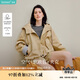 茵曼戶外連帽條紋花苞外套2025秋女裝新款松弛感上衣 深卡其 S