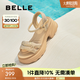 百麗（Belle）閃耀水鉆面休閑涼鞋女厚底增高涼鞋B2670BL5 杏色 36 (230mm)