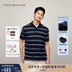 TOMMY HILFIGER【透氣舒適】夏季男珠地棉美式潮流寬條紋翻領(lǐng)短袖T恤POLOJA352 藏青深藍條紋FAP L （推薦：150-165斤）