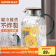 蘇泊爾（SUPOR）冷水壺涼水壺玻璃耐高溫家用大容量冷泡果汁花茶壺水杯茶壺套裝 鼓形耐熱玻璃壺 2L