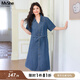 MsShe【復(fù)古牛仔連衣裙】大碼女裝2025夏秋裝胖mm巨顯瘦寬松裙子 牛仔中藍(lán)色現(xiàn)貨 2XL