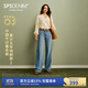 simple pieces【四面彈薯?xiàng)l褲】秋新款SPS牛仔褲女寬松直筒拖地褲 復(fù)古淺藍(lán)/身高153-164(現(xiàn)貨) L 90/93 （105-115斤）