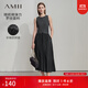 AMII女裝2025夏季休閑圓領(lǐng)撞料拼接抽繩綁帶連衣裙女顯瘦收腰 深灰 M