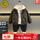 G.DUCKKIDS小黃鴨童裝兒童套裝男童春秋新款一歲寶寶衣服男孩帥氣皮衣兩件套 棕色（皮衣+衛(wèi)衣） 100 建議90-100cm3-4歲