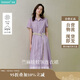 茵曼（INMAN）章若楠同款苧麻女裝娃娃領(lǐng)連衣裙2025春季新品長裙子 冰蘭紫  S 