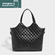 葉余小ck大容量菱格手提托特包女2024新款時(shí)尚百搭單肩斜挎通勤大包包 黑色-收藏關(guān)注配小票禮袋 包包+小票禮袋