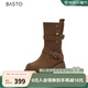 百思圖任敏同款西部舞會(huì)冬新款牛仔堆堆靴馬丁短靴女BP310DZ4 咖啡色 36