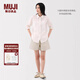 無印良品（MUJI）女式 漢麻 棉 輕便短褲 褲子女款休閑褲 25年夏季 女裝BE1W0C5S 象牙色條紋 M （160/66A）