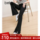 百圖betu女裝春季新款牛仔褲高腰喇叭褲開叉復(fù)古牛仔褲女2402T75 黑色 M
