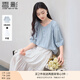 香影中袖襯衫女圓領(lǐng)2025夏裝新款慵懶泡泡袖氣質(zhì)淑女寬松藍(lán)色上衣 藍(lán)色 M 160/84A/95-110斤