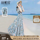 絲柏舍沙灘風(fēng)連衣裙2024夏裝V領(lǐng)優(yōu)雅花色顯瘦大擺裙