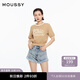 moussy 女裝新品隨性度假風(fēng)拼色圓領(lǐng)字母針織衫028HSZ70-1181 070米色 均碼