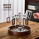 DELISOGA新款茶水杯套裝家用高檔待客杯玻璃杯客廳辦公室綠茶杯子高級輕奢 透明-6只木把杯+旋轉金屬架+圓形托盤(pán)