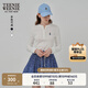 Teenie Weenie小熊長袖T恤女2025年春季新款半開襟時尚亨利領(lǐng)鏤空打底衫 象牙白 S
