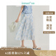 茵曼垂感花卉2025夏季女裝新款寬松大擺a字傘裙 湖水藍(lán)色花-半身裙 L