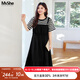 MsShe【條紋拼接假兩件連衣裙】大碼女裝2025夏裝胖mm顯瘦長(cháng)裙子 黑色現貨 2XL