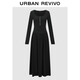 UR2025秋季新款女裝氣質(zhì)半開(kāi)襟排扣連衣裙UWH750120