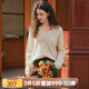 Olrain歐芮兒杏白色V領(lǐng)毛衣女春裝新款菱格鏤空馬海毛套頭衫 杏白色 M