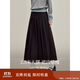 茵曼休閑百褶半身裙2025秋女裝新款高腰顯瘦A字中長(cháng)裙 黑色 S