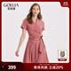 歌莉婭連衣裙女粉色經(jīng)典復(fù)古西裝領(lǐng)收腰抽褶設(shè)計感不規(guī)則a字裙1A7R4K0T0 15R深粉紅 L