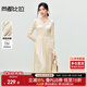 尚都比拉優(yōu)雅絲絨連衣裙女冬季V領(lǐng)立體收腰顯瘦A字裙減齡長(zhǎng)袖氣質(zhì)中長(zhǎng)裙