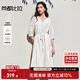 尚都比拉度假連衣裙女秋季七分袖鏤空刺繡優(yōu)雅氣質A字裙V領系帶顯瘦中長裙