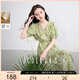 三彩2025夏季新款萊賽爾連衣裙V領(lǐng)收腰A字裙泡泡袖長(cháng)裙度假S