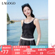 lagogo撞色拼接假兩件性感吊帶女拉谷谷2025春夏新款時(shí)尚百搭背心 黑灰 L