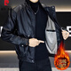 皮爾卡丹（pierre cardin）蠟染皮衣男士加絨加厚休閑皮夾克痞帥個(gè)性保暖冬裝棉衣外套 黑色/加絨 加厚 2XL 135-150斤
