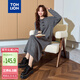 唐獅（TonLion）2024女翻領(lǐng)長(cháng)袖連衣裙長(cháng)裙 深灰 S 