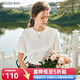 Olrain歐芮兒法式白色短袖t恤女夏季新款設(shè)計(jì)感顯瘦純棉體恤衫上衣 米白色 M