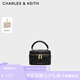 CHARLES&KEITH菱格鏈條手提斜挎小方包生日禮物七夕禮物CK2-80782534 Black黑色 小包