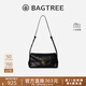 BAGTREE明星同款 包包樹(shù)奶盒包植鞣皮輕奢品牌新款單肩斜挎枕頭hobo女包 檀黑色-小號 高級小眾生日禮物女