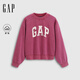 GAP女裝春款印花logo寬松蝙蝠袖抓絨圓領(lǐng)衛衣上衣792502 玫紅色 S (160/84A)亞洲尺碼