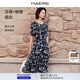 娜爾思（NAERSI）【精簡(jiǎn)通勤】時(shí)尚氣質(zhì)印花連衣裙女25夏（配腰帶） 暗藍色 XL