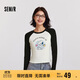 森馬（Semir）史努比系列長(cháng)袖T恤女短款吸濕發(fā)熱磨毛2024冬插肩袖109724101004