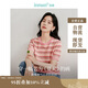 茵曼百搭輕薄通勤風(fēng)女裝條紋針織短袖t恤夏季顯瘦套頭上衣 藕粉色 M