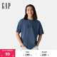 Gap男女裝純棉印花logo短袖T恤基礎款寬松上衣 灰藍印花 L (175/96A) 亞洲尺碼