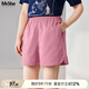 MsShe【A字寬松高腰短褲】大碼女裝2025夏裝胖mm開叉顯瘦闊腿褲子 柔霧粉色現(xiàn)貨 3XL