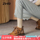 ZHR平底女靴秋冬復(fù)古加絨靴子女圓頭軟底短靴女 X61A 棕色 36