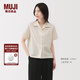 無(wú)印良品（MUJI）女式 易干彈力泡泡紗開(kāi)領(lǐng)短袖衫女士襯衫襯衣女款女裝夏季上衣 米白色 M (160/84A)