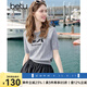 百圖betu女裝2025夏季新款毛針織衫圓領(lǐng)趣味萌寵短袖上衣女2505X03 灰色 L