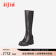 艾今（IIJIN）明星同款長(cháng)靴經(jīng)典10cm厚底內增高靴子黑色切爾西長(cháng)筒靴女YF566ZQE 黑色 38