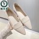 啄木鳥(niǎo)真皮尖頭單鞋女粗跟2025春夏新款媽媽鞋百搭淺口軟底工作鞋小皮鞋 米白色 2.5CM 37
