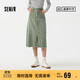 森馬[森柔牛仔]半身裙女高腰開(kāi)叉春夏牛仔直筒短裙子103124120002