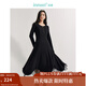 茵曼（INMAN）法式針織連衣裙2025春秋季女裝新款長(zhǎng)袖收腰顯瘦內(nèi)搭小眾裙子 午夜黑 M